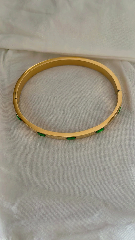 Gold & emerald diamond Bangle Bracelet