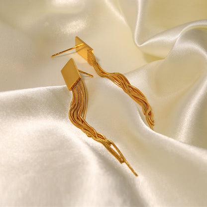 Luxurious gold stainless steel tassel earrings