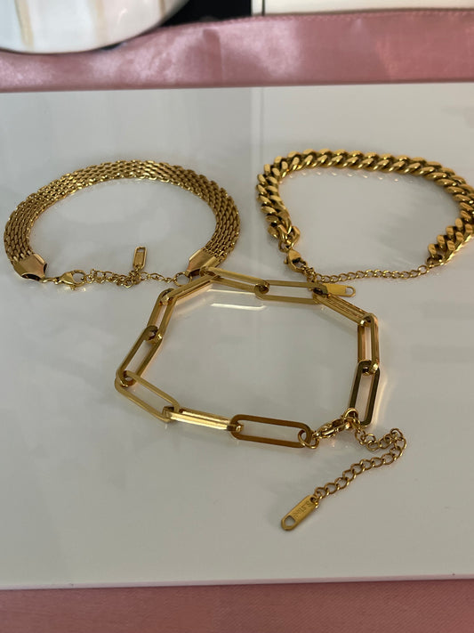 Gold Paper clip Chain Bracelet Sets