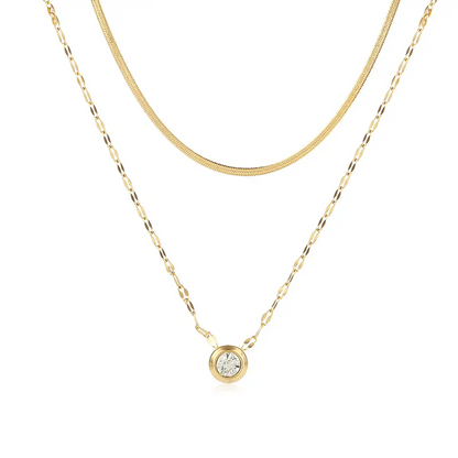 Circular zircon 2 layer necklace gold plated necklace