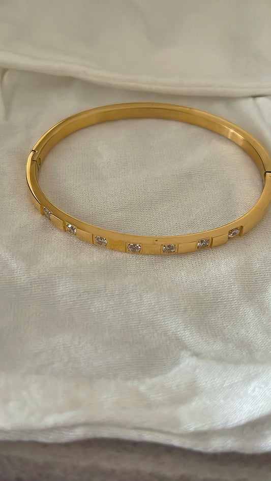 18k gold plated stainless steel gold & diamond Bangle Bracelet