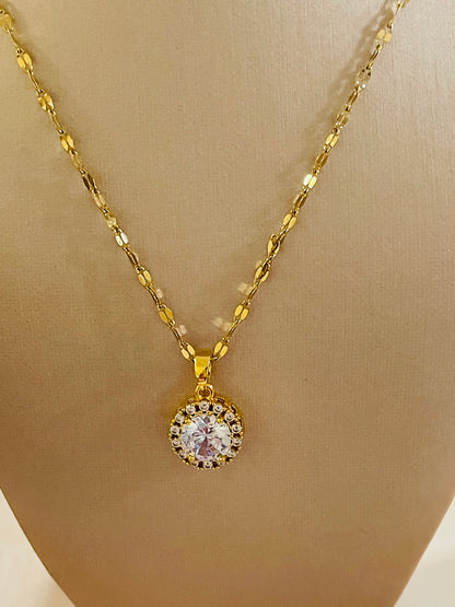 18k gold plated Stainless Steel Luxury Pendant Zircon Necklaces with 3 different colours