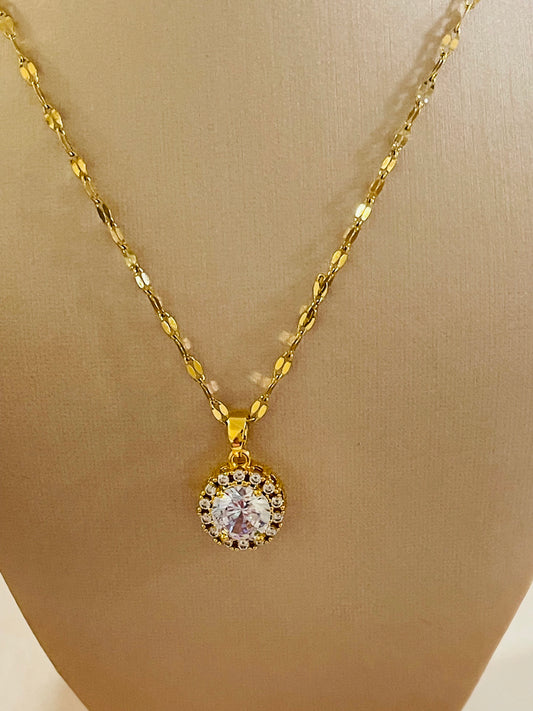 18k gold plated Stainless Steel Luxury Pendant Zircon Necklaces with 3 different colours