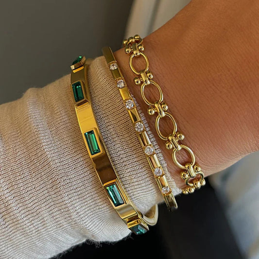 Gold & emerald diamond Bangle Bracelet