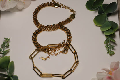 Gold Paper clip Chain Bracelet Sets