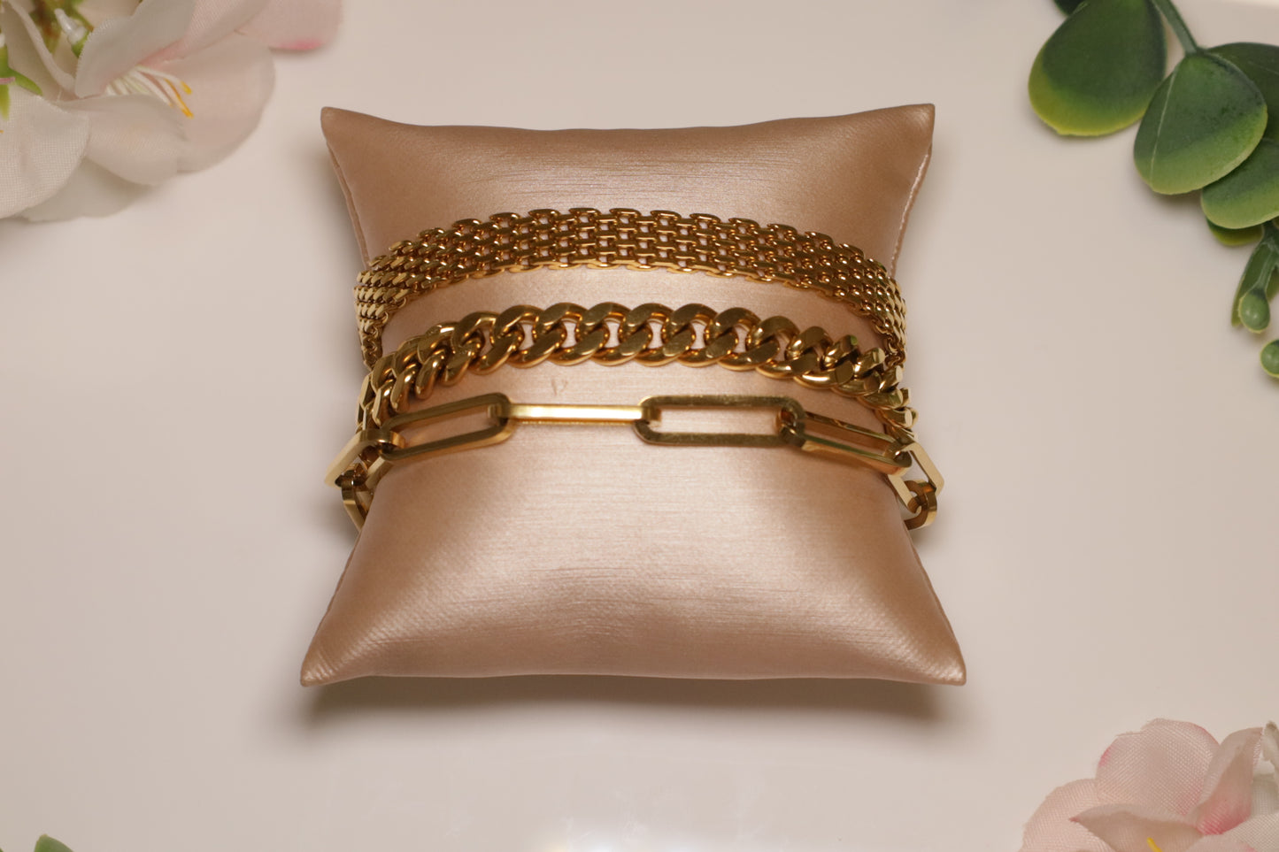 Gold Paper clip Chain Bracelet Sets