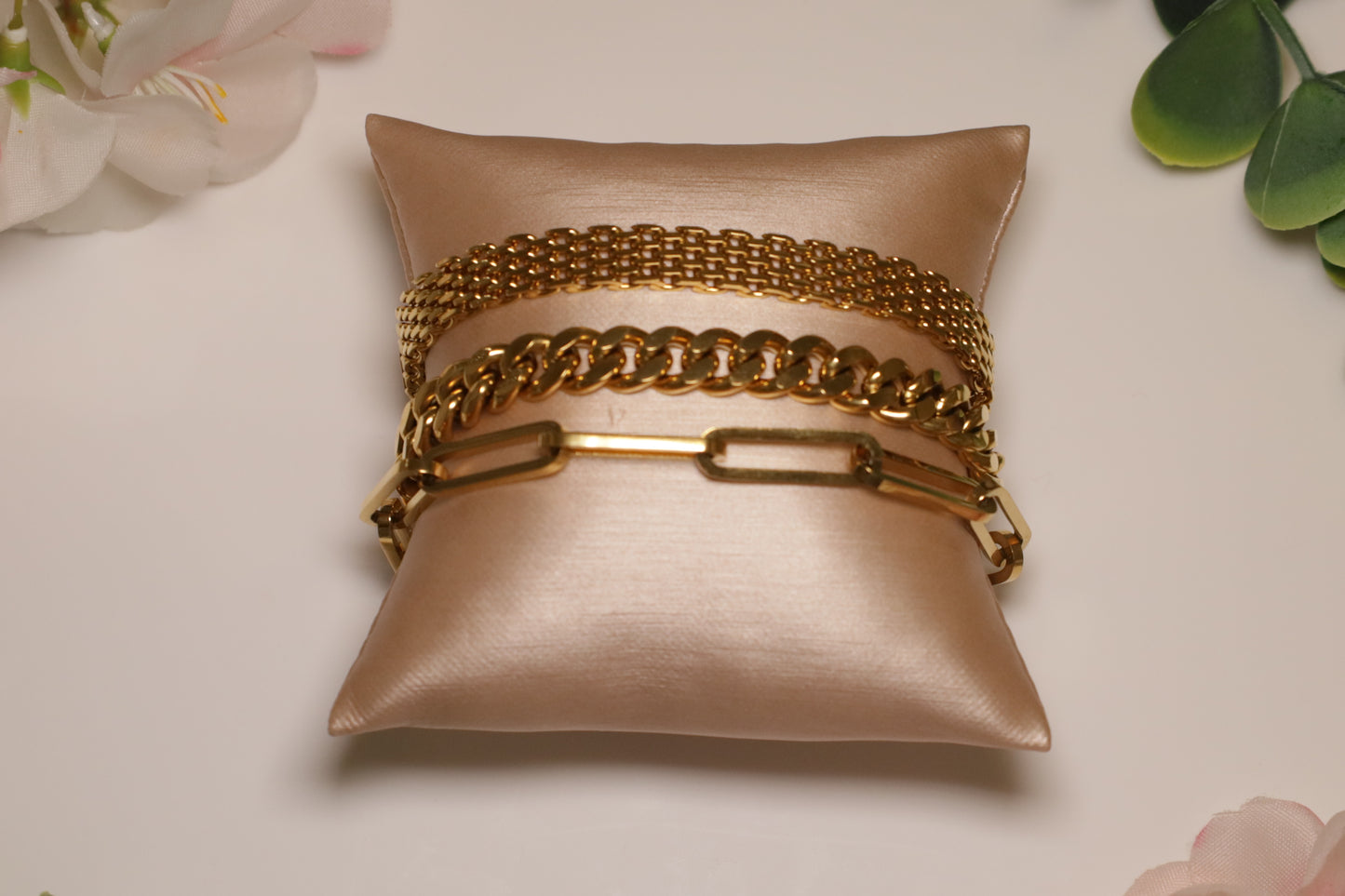 Gold Paper clip Chain Bracelet Sets