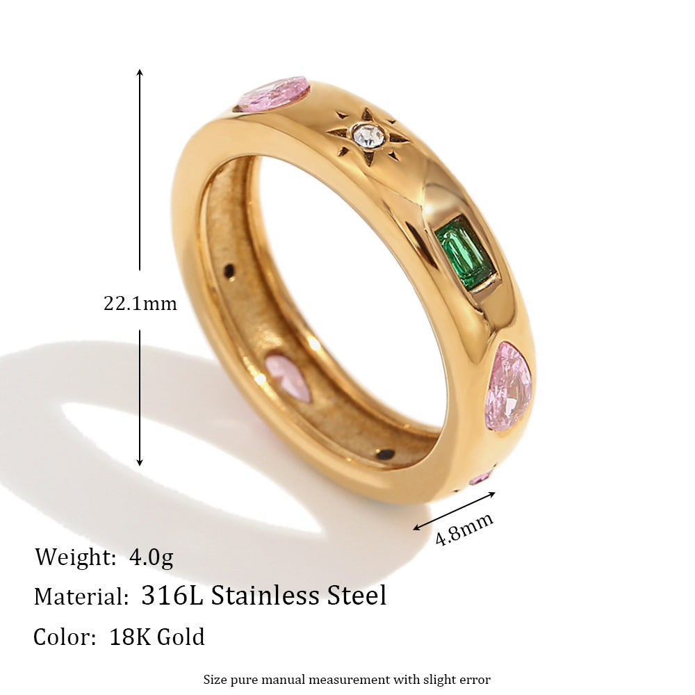 Minimalist stainless steel jewelry zircon plated 18k gold wedding rings for women