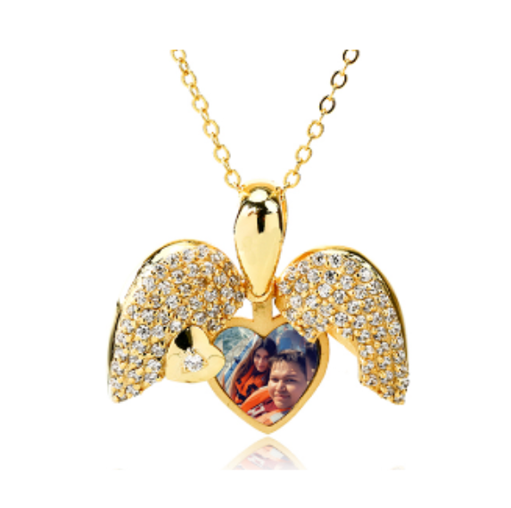 Personalized Heart Wing Custom Photo Necklace